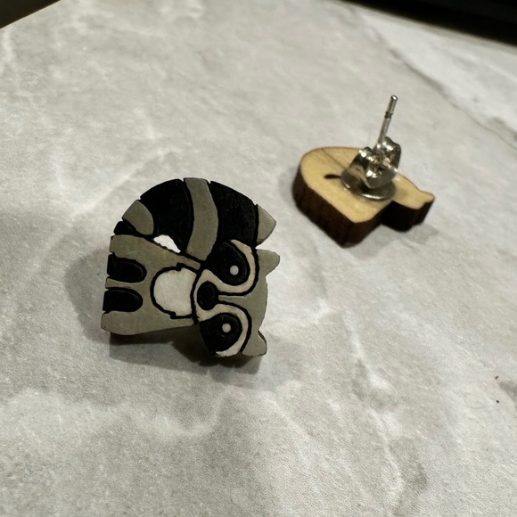 Wood Raccoon Design Earrings, New - Picture 2 of 3